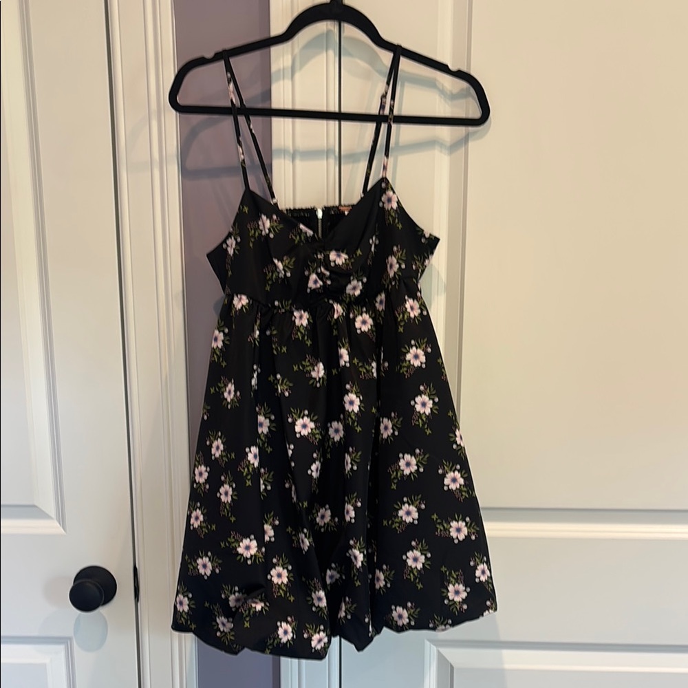 Free People XS Floral Black Dress with Spaghetti Straps